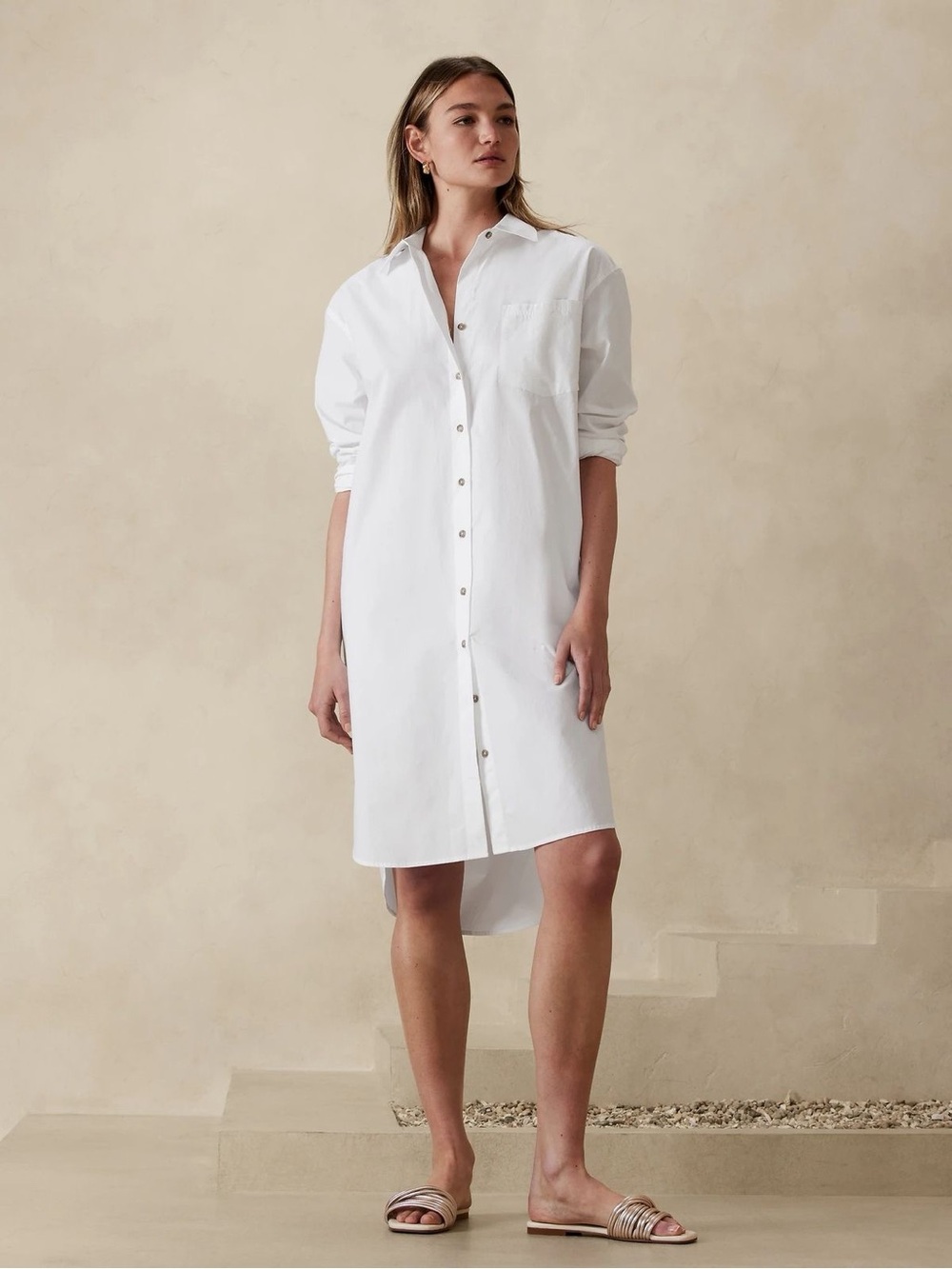 NWT Banana Republic Factory White Button-Front Shirt Dress
